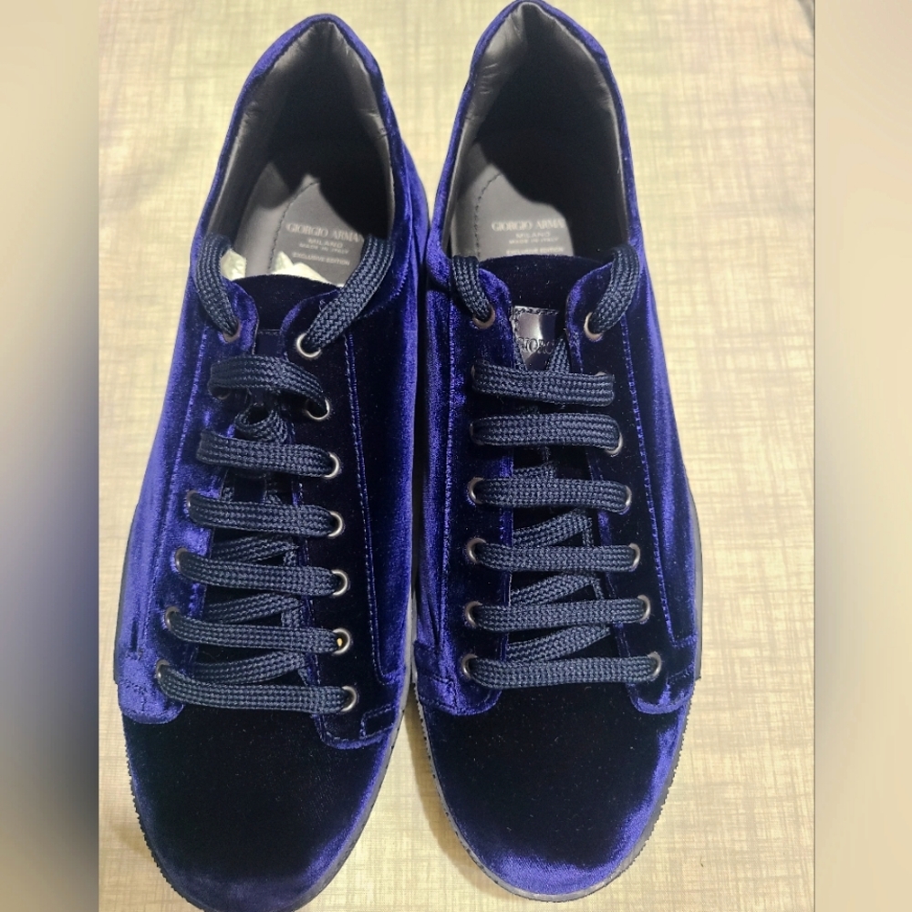 Exclusive edition Giorgio Armani Midnight Blue Velvet Sneakers